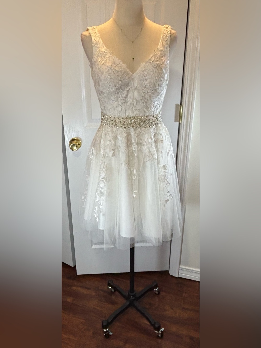 Jovani Floral Bridal Prom Cocktail Dress Tulle Skirt Ivory Size 2 #JVN68267